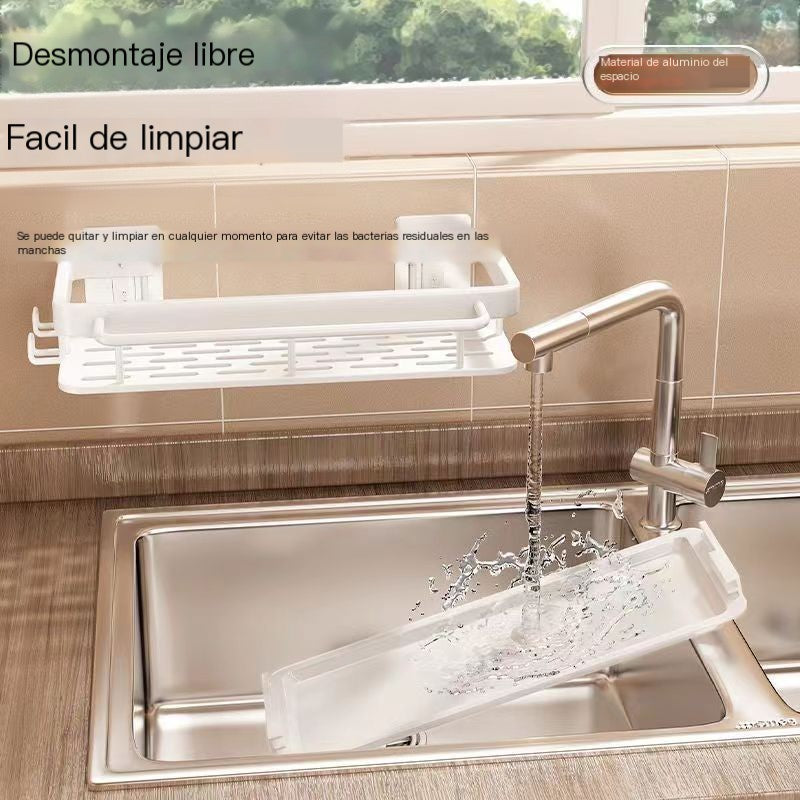 Wall-Mounted Kitchen Storage Rack with Drain Basket