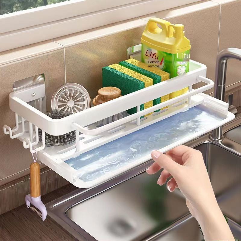 Wall-Mounted Kitchen Storage Rack with Drain Basket