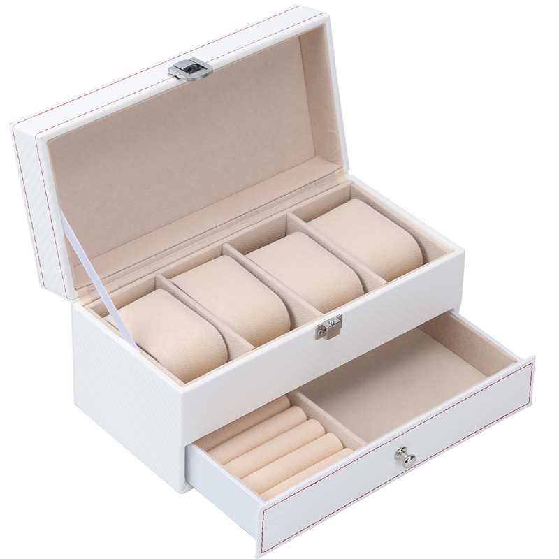 Double Layer Leather and Wood Jewelry Storage Box