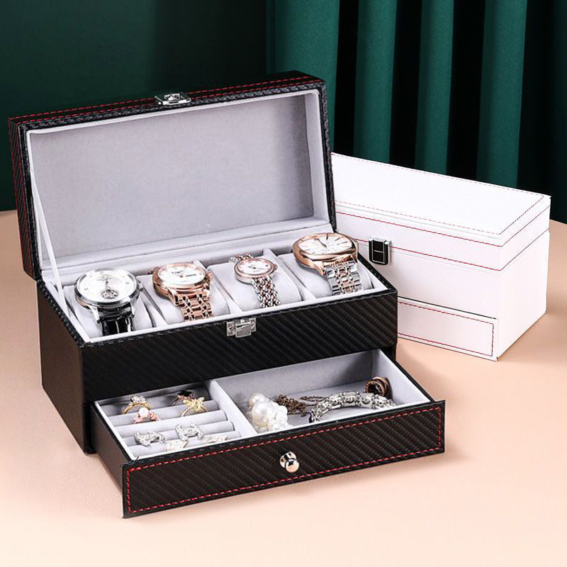 Double Layer Leather and Wood Jewelry Storage Box