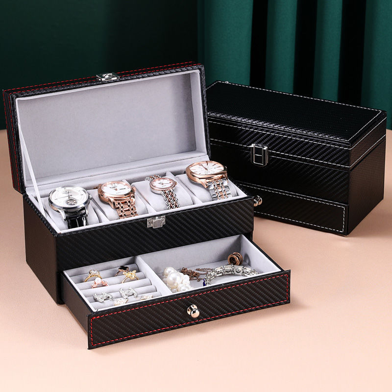Double Layer Leather and Wood Jewelry Storage Box