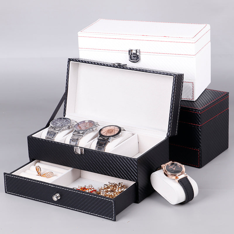 Double Layer Leather and Wood Jewelry Storage Box