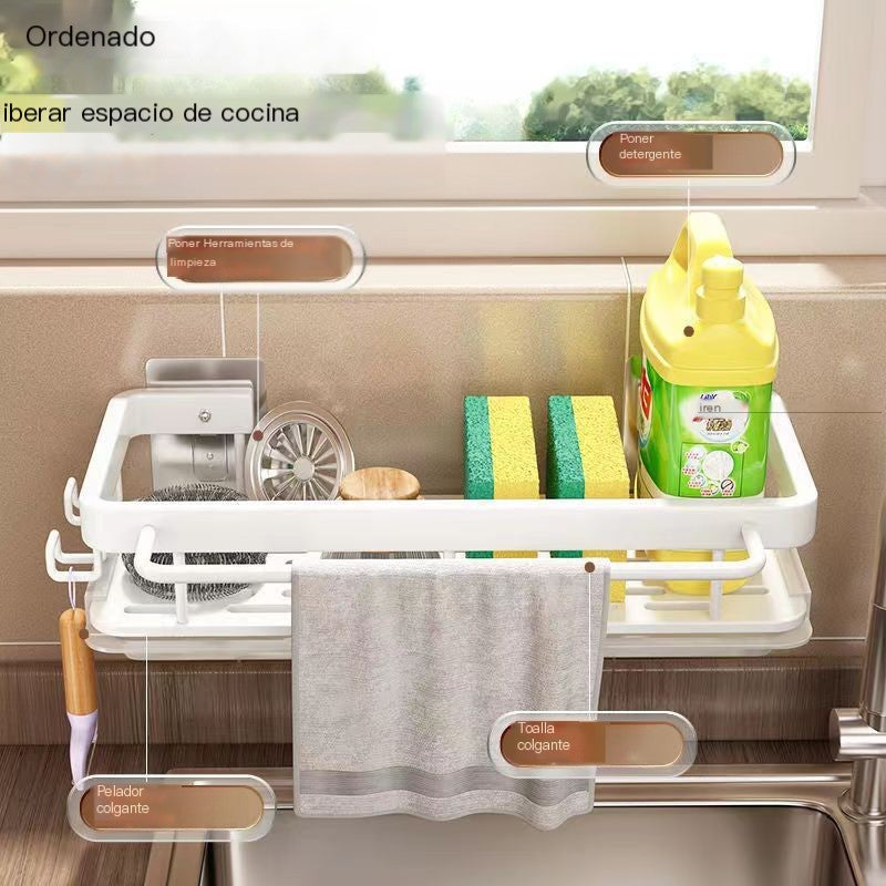 Wall-Mounted Kitchen Storage Rack with Drain Basket