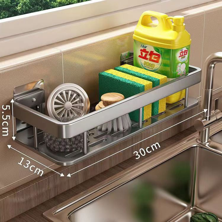 Wall-Mounted Kitchen Storage Rack with Drain Basket